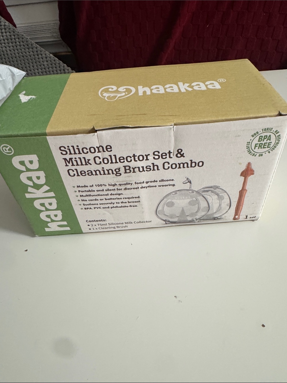 Haakaa Silicone Milk Collector Set with Cleaning Brush - White/Green